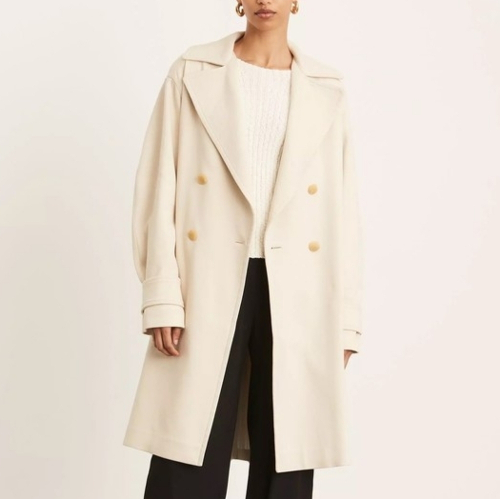 Vince Cream Double-Breasted Cotton Trench Coat